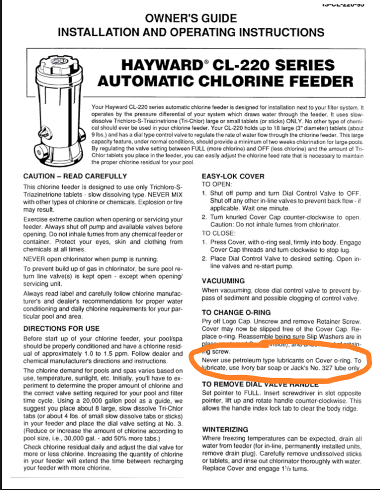 Hayward Chlorinator O-ring